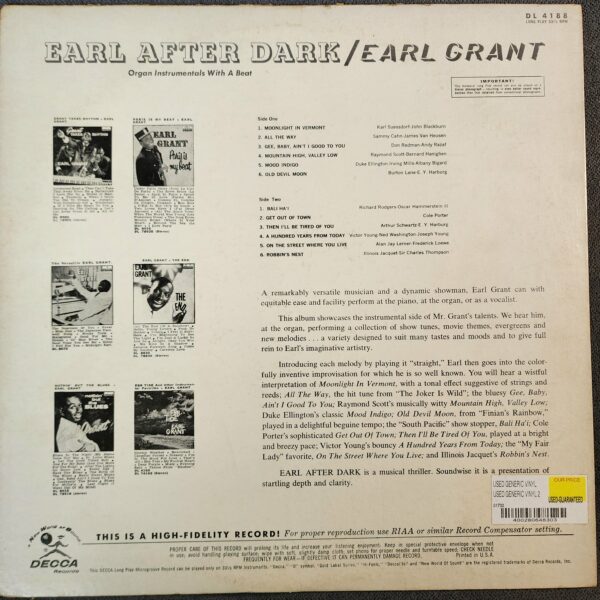 Earl Grant – Earl After Dark (LP, 1961) - Image 2