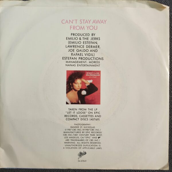 Gloria Estefan And Miami Sound Machine – Can't Stay Away From You (7", 1987) - Image 2