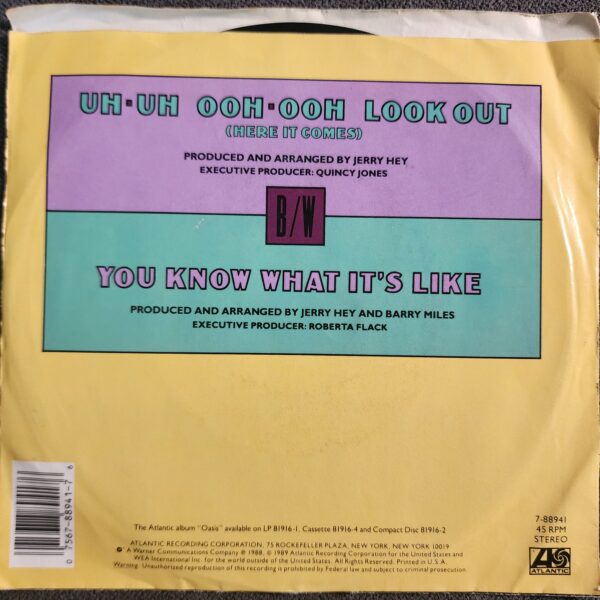 Roberta Flack – Uh-Uh Ooh-Ooh Look Out (Here It Comes) / You Know What It's Like (7", 1989) - Image 2